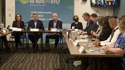 U.S. Health and Human Services secretary Xavier Becerra met with top Oregon politicians and more than a dozen people involved in mental health to talk about Oregon's mental health system.; credit The Oregonian