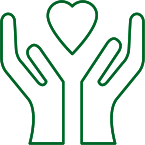 An illustrated icon shows two open hands holding a heart shape