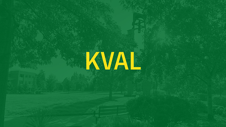 Banner with a green overlay over an image of UO Portland campus and the words "KVAL" in yellow text