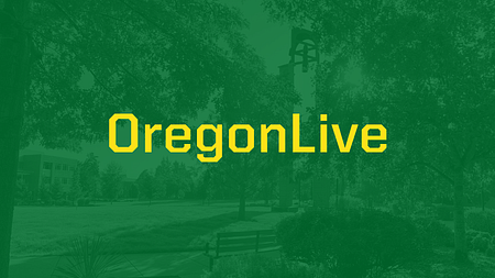 Banner with a green overlay over an image of UO Portland campus and the words "OregonLive" in yellow text
